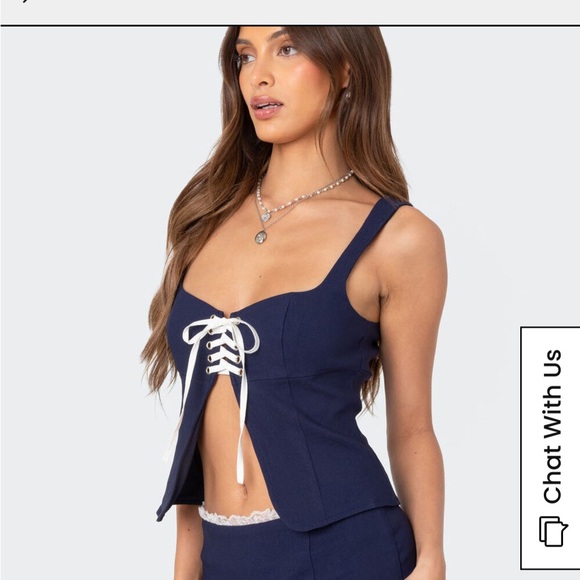 Edikted Navy Blue Lace-Up Tank Top - Picture 6 of 6